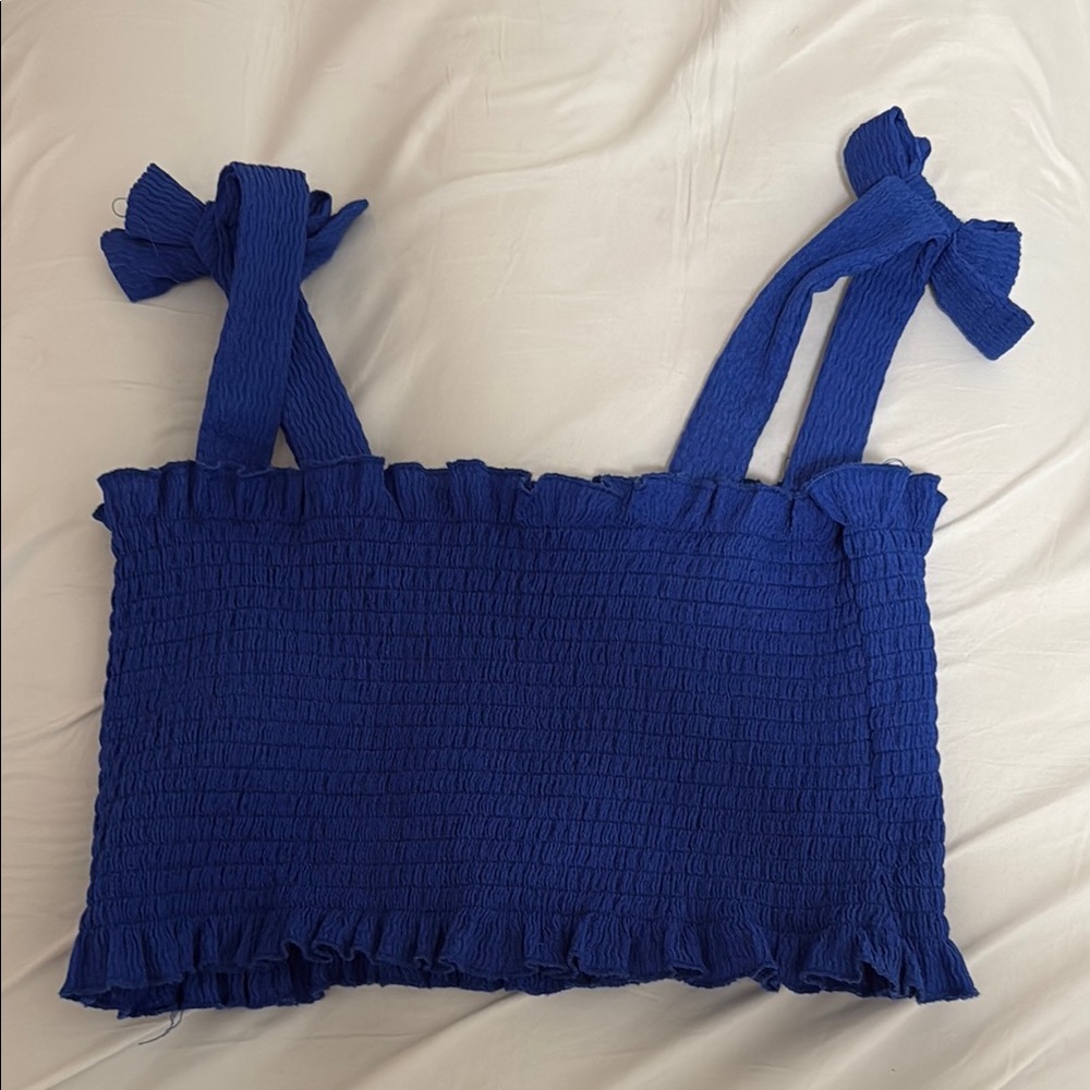 SHEIN Blue Smocked Ruffled Tank Top